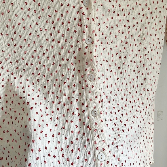 FRNCH Ornella Floral Ruffle Frill Trim Cream V Neck T Shirt S - Picture 8 of 15